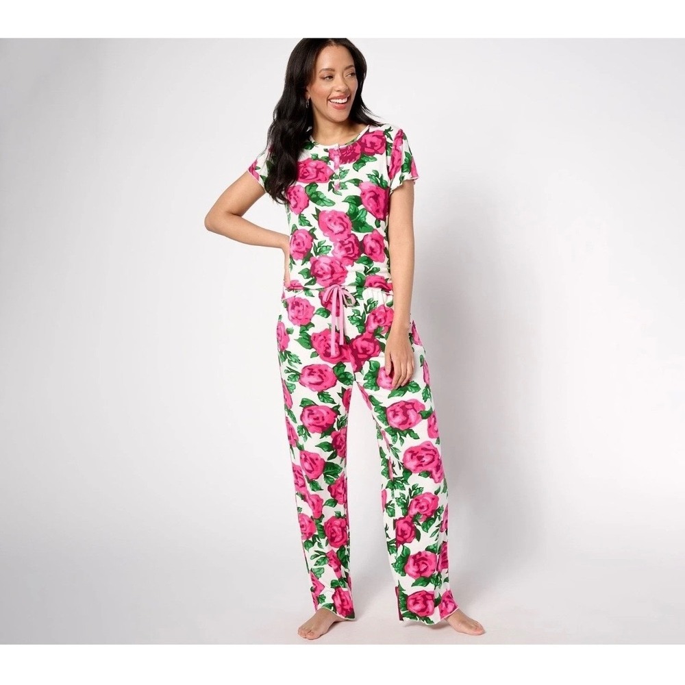 BumbleBella‎ by Jill Martin Womens Plus Size 1X Pajama Set Floral Rose Print nwt